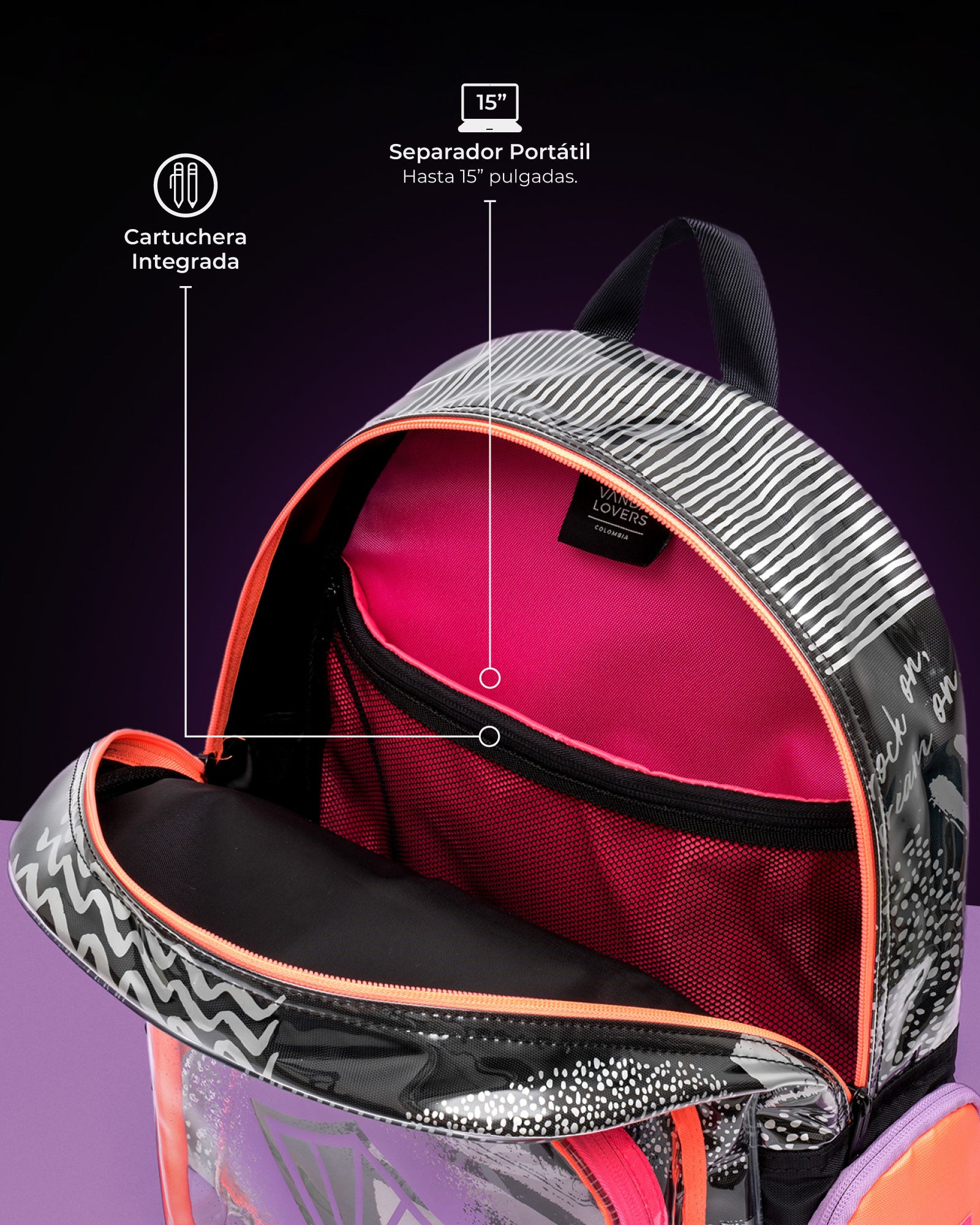 Morral Strokes Silver Black Violet Melon Pink