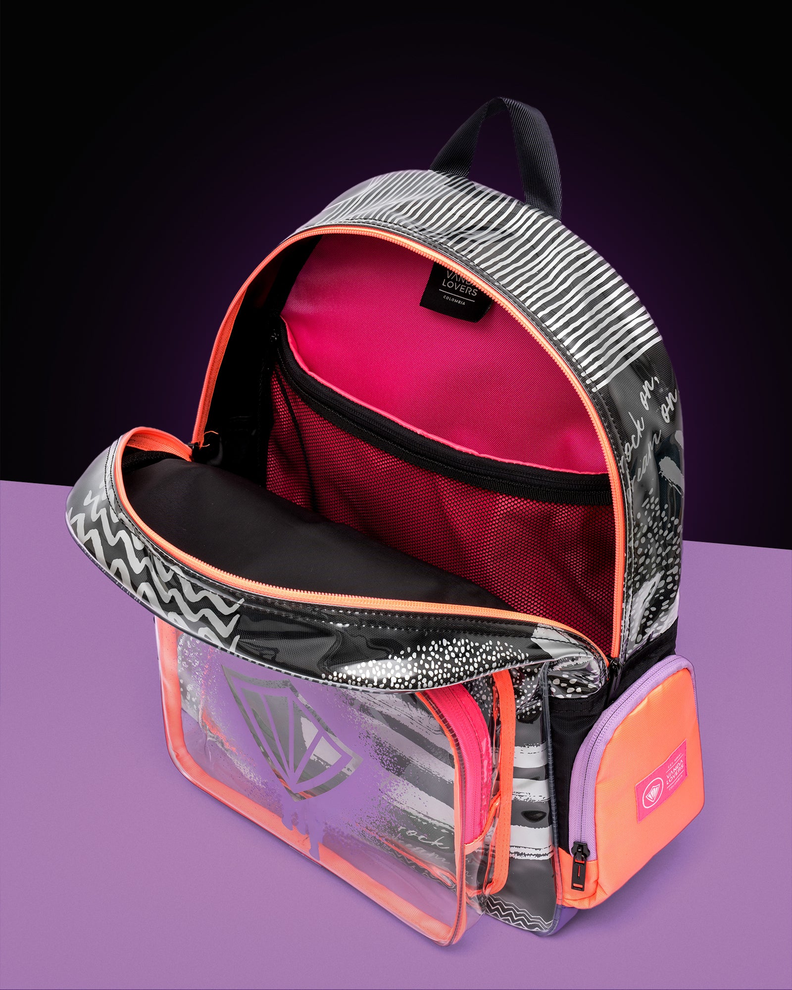Morral Strokes Silver Black Violet Melon Pink